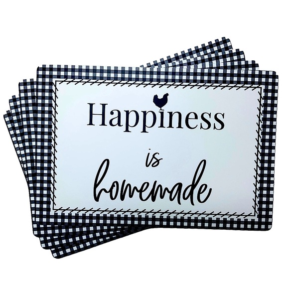 Placemats Farmhouse Rooster Chicken Buffalo Check Four Plaid 12 x 18 Black White - Picture 14 of 14